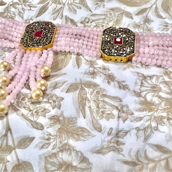 Brand New!Stunning Rose Quartz Necklace embedded w  Rubies &Dark grey stones - Picture 14 of 16